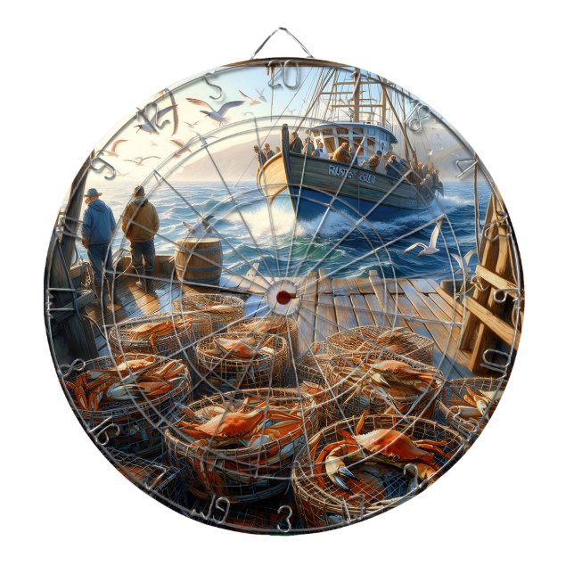 Twilight Harvest Fishermen Collecting Crabs Dart Board (Front)
