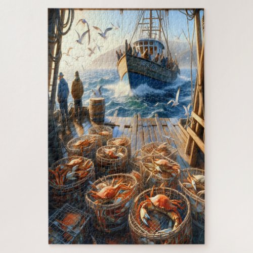 Twilight Harvest Fishermen Collecting Crabs Jigsaw Puzzle