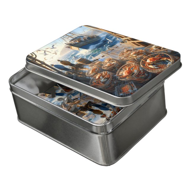 Twilight Harvest Fishermen Collecting Crabs Jigsaw Puzzle (Lid Open)