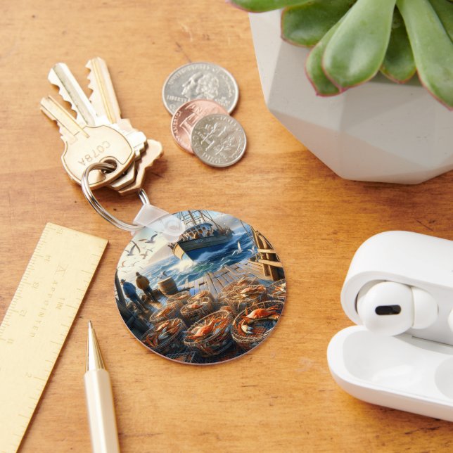 Twilight Harvest Fishermen Collecting Crabs Keychain (Desk)