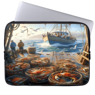 Twilight Harvest Fishermen Collecting Crabs Laptop Sleeve