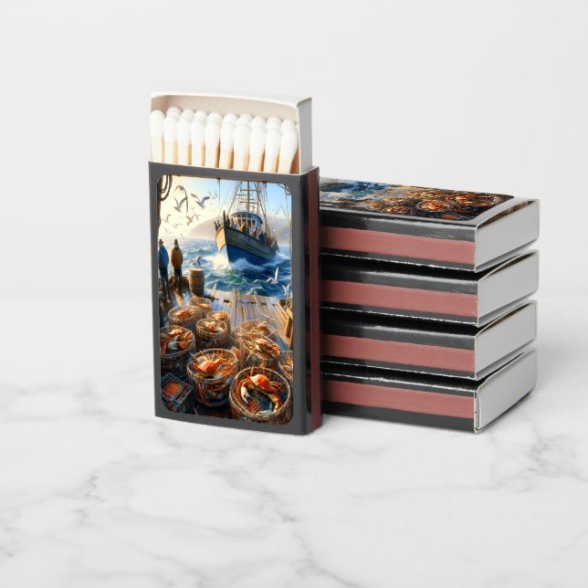 Twilight Harvest Fishermen Collecting Crabs Matchboxes (Stacked)