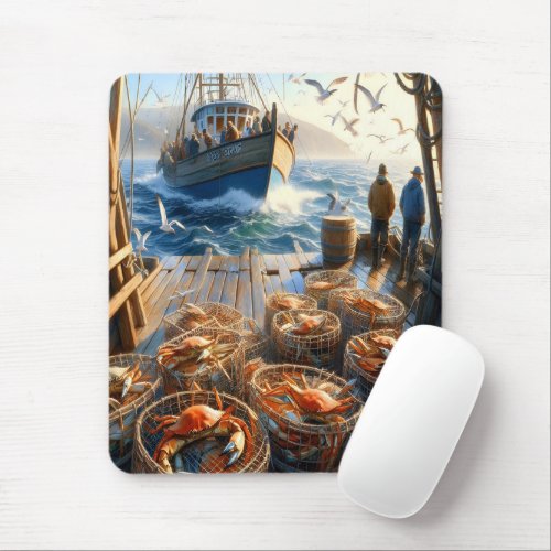 Twilight Harvest Fishermen Collecting Crabs Mouse Pad