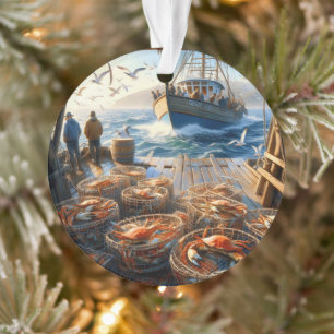 Twilight Harvest Fishermen Collecting Crabs Ornament
