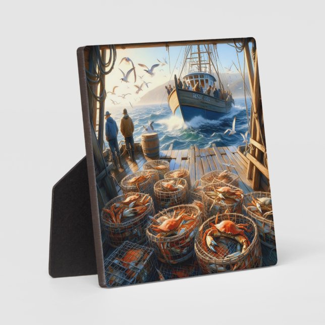 Twilight Harvest Fishermen Collecting Crabs Plaque (Front)