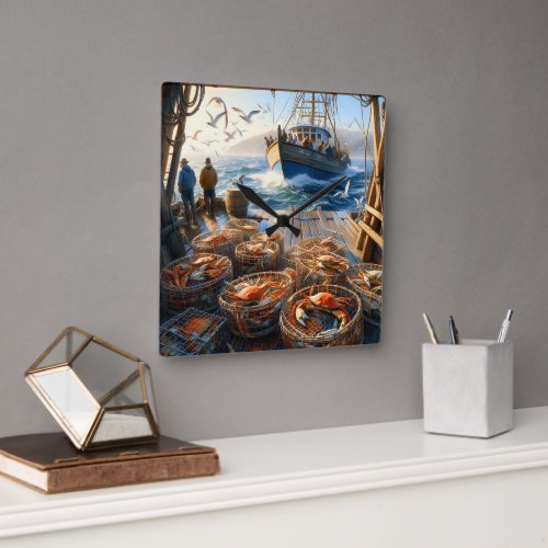 Twilight Harvest Fishermen Collecting Crabs Square Wall Clock
