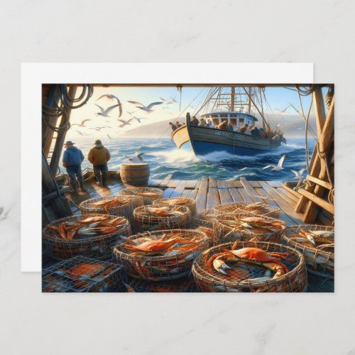 Twilight Harvest Fishermen Collecting Crabs Thank You Card