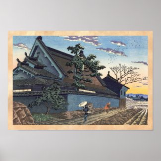 Twilight in the village Nara Takeji Asano scenery Poster