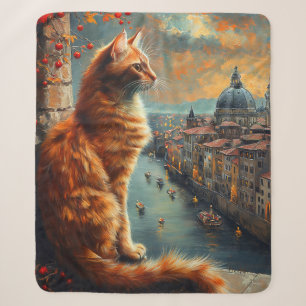 Twilight in Venice Ginger Cat on a Canal Sherpa Blanket