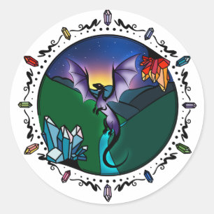 Twilight Magical Crystal Elegant Amethyst Dragon Classic Round Sticker