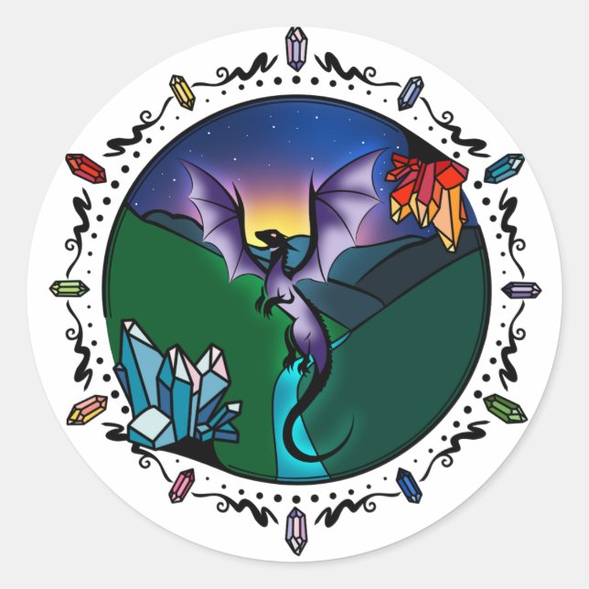 Twilight Magical Crystal Elegant Amethyst Dragon Classic Round Sticker (Front)