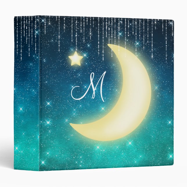 Twilight Moon Stars Mystical Monogram  3 Ring Binder (Front/Spine)