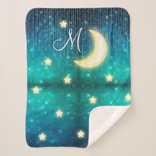 Twilight Moon Stars Mystical Monogram Baby Boy  Sherpa Blanket