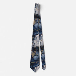Twilight Navy Blue and Grey with Antique Gold Neck Tie