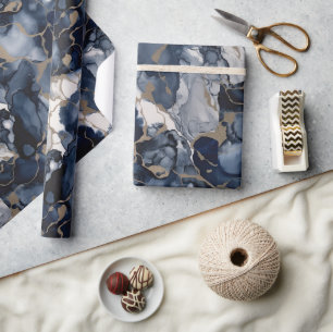 Twilight Navy Blue and Grey with Antique Gold Wrapping Paper