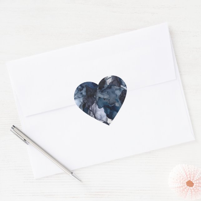 Twilight Navy Blue, Lavender and Grey Alcohol Ink Heart Sticker (Envelope)