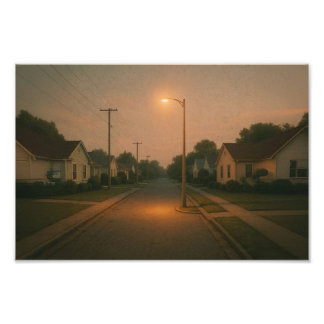 Twilight Neighborhood with Streetlight – Dreamcore Photo Print