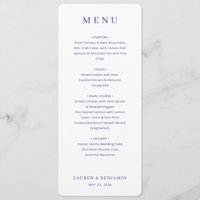 Twilight Nouveau Wedding Menu (Front)