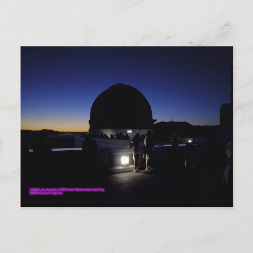 Twilight on Los Angeles Griffith Observatory Roof Postcard