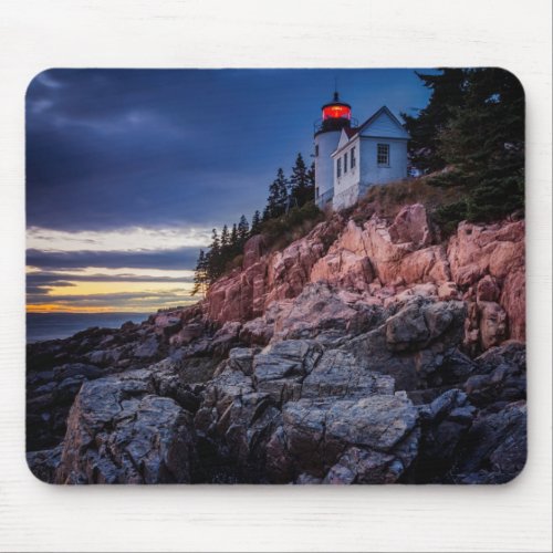 Twilight Over Bass Harbor Lighthouse Acadia Mouse Pad