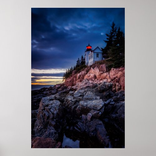 Twilight Over Bass Harbor Lighthouse Acadia Poster