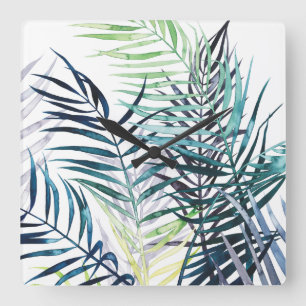 Twilight Palms - Tropical Leaves Square Wall Clock