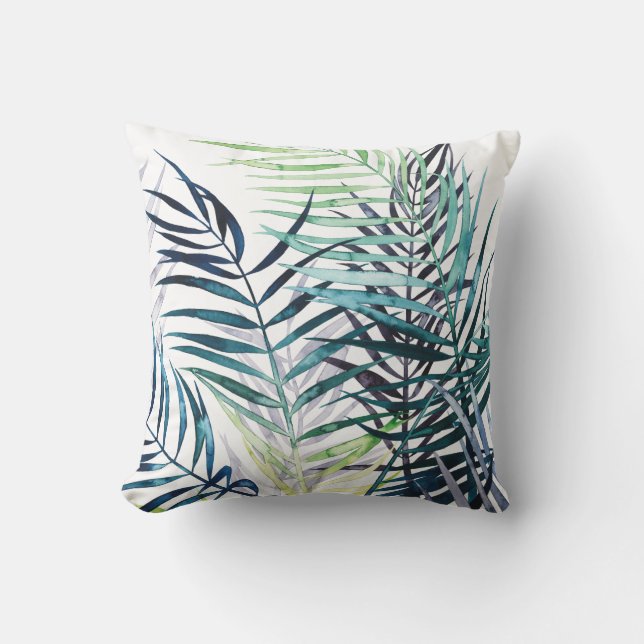 Twilight Palms - Tropical Leaves Throw Pillow (Front)