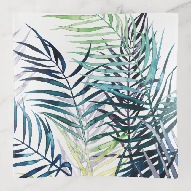Twilight Palms - Tropical Leaves Trinket Tray (Front)