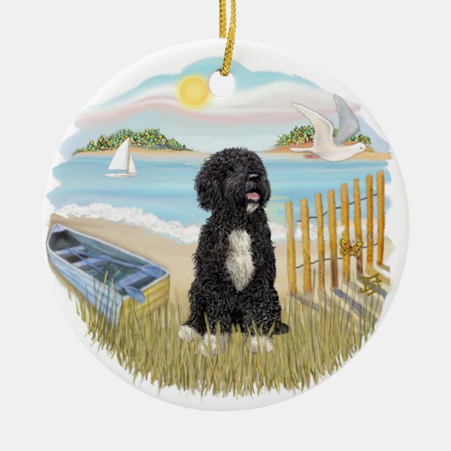 Twilight - Portuguese Water Dog #5 (bw) Ceramic Ornament (Front)
