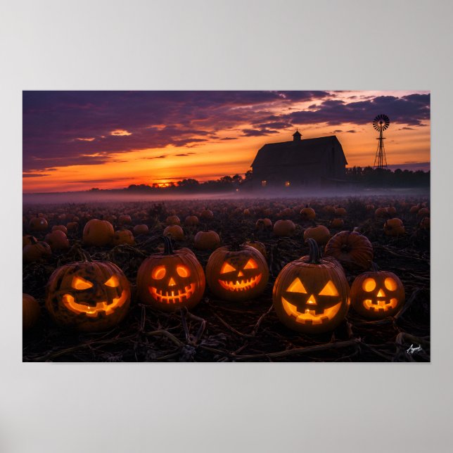 Twilight Pumpkin Patch Panorama Poster (Front)