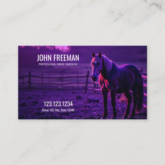 Twilight Purple Horse Silhouette Equine Business Card (Front)