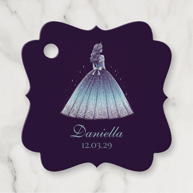 Twilight Purple Quinceañera Favor Tags (Front)