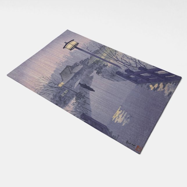 Twilight Rain on Path to Shinobazu in Japan Doormat (Angled)