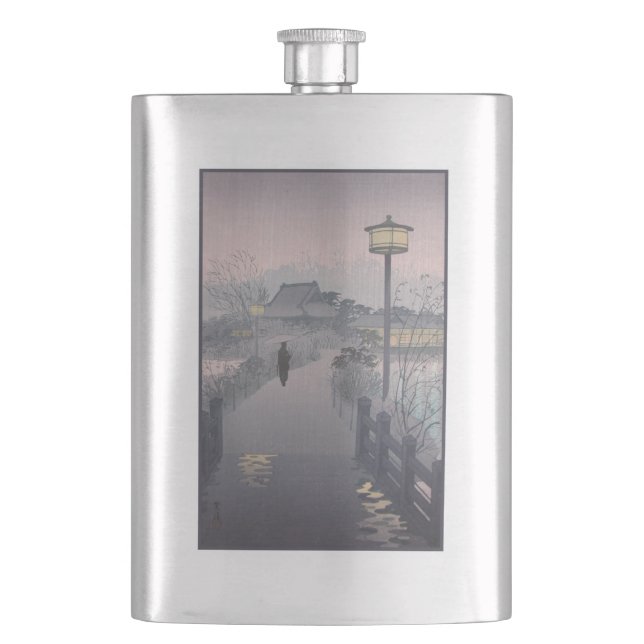 Twilight Rain on Path to Shinobazu in Japan Flask (Front)