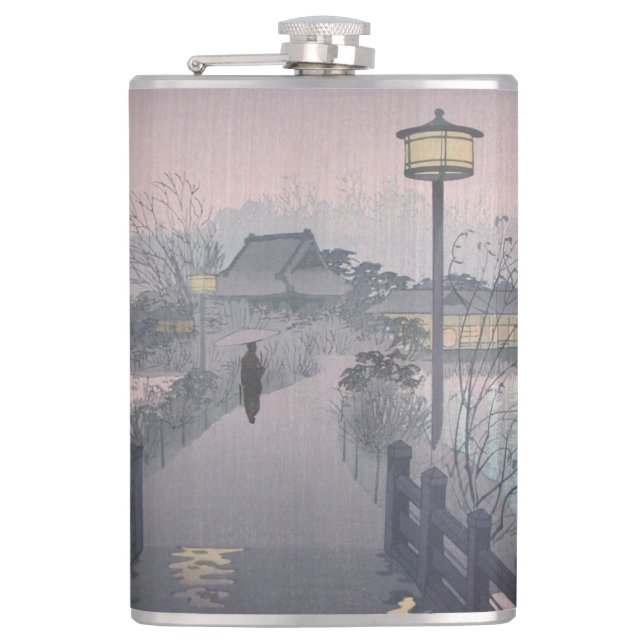 Twilight Rain on Path to Shinobazu in Japan Flask (Front)