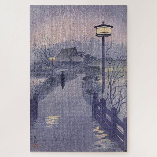 Twilight Rain on Path to Shinobazu in Japan Jigsaw Puzzle (Vertical)