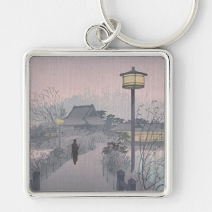 Twilight Rain on Path to Shinobazu in Japan Keychain