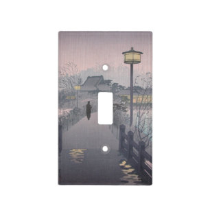 Twilight Rain on Path to Shinobazu in Japan Light Switch Cover
