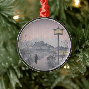 Twilight Rain on Path to Shinobazu in Japan Metal Ornament