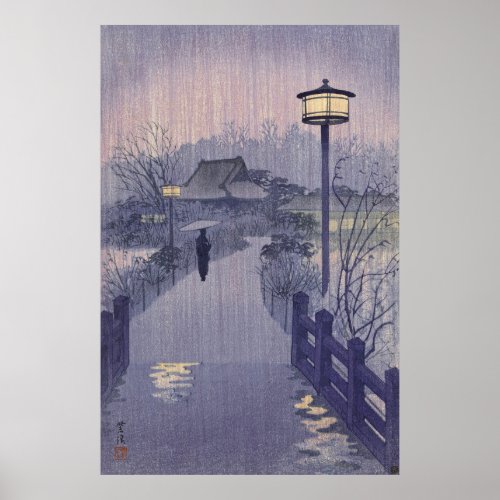 Twilight Rain on Path to Shinobazu in Japan Poster