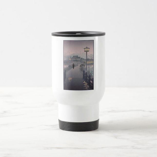 Twilight Rain on Path to Shinobazu in Japan Travel Mug (Center)