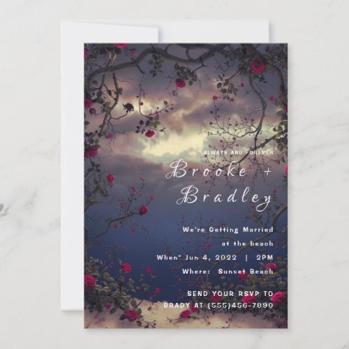 Twilight Rose Sky Beach Wedding Invitation