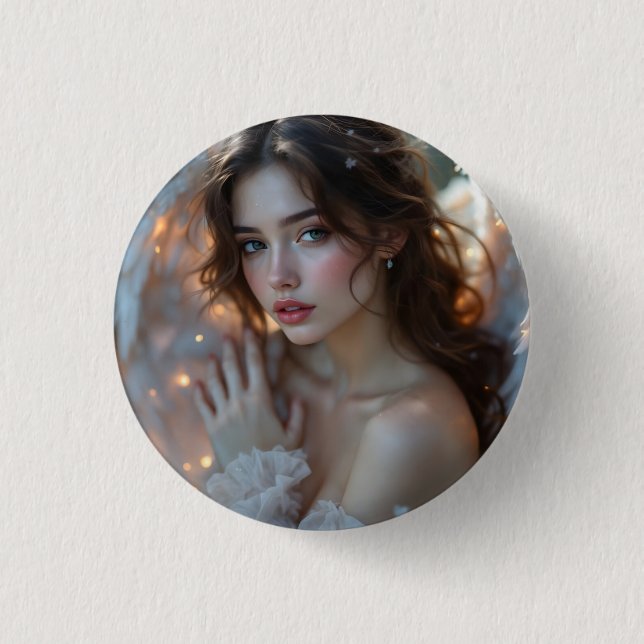 Twilight Seraph – Glowing Angel of Evening Light Button (Front)