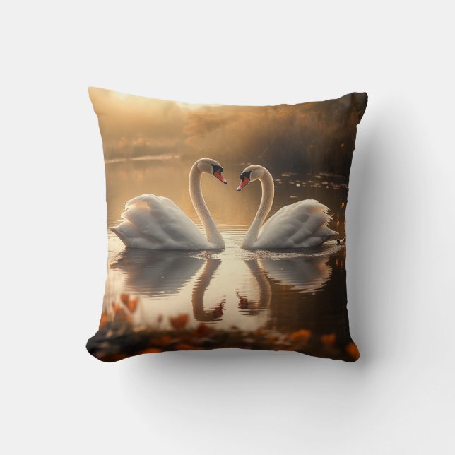Twilight Serenity - Swans in Love Throw Pillow (Front)