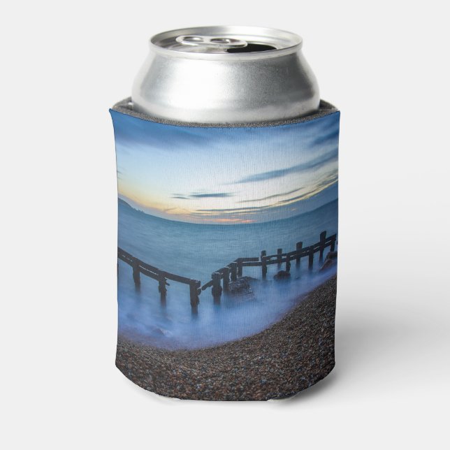 Twilight Sky Over Shoreline and Breakwaters Can Cooler (Can Back)
