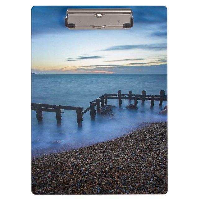 Twilight Sky Over Shoreline and Breakwaters Clipboard (Front)