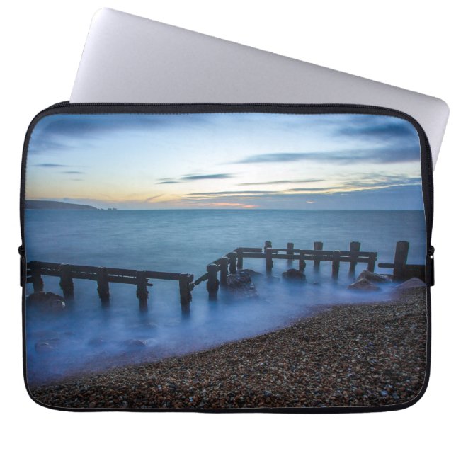 Twilight Sky Over Shoreline and Breakwaters Laptop Sleeve (Front)