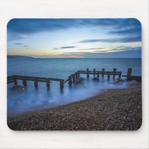Twilight Sky Over Shoreline and Breakwaters Mouse Pad