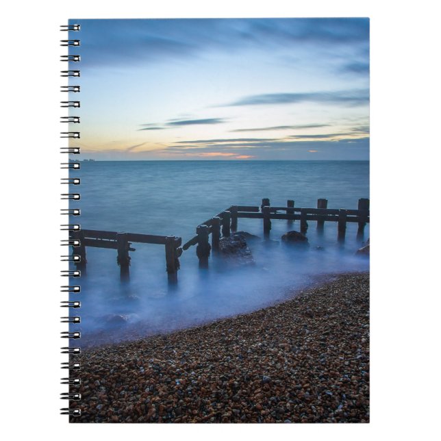 Twilight Sky Over Shoreline and Breakwaters Notebook (Front)