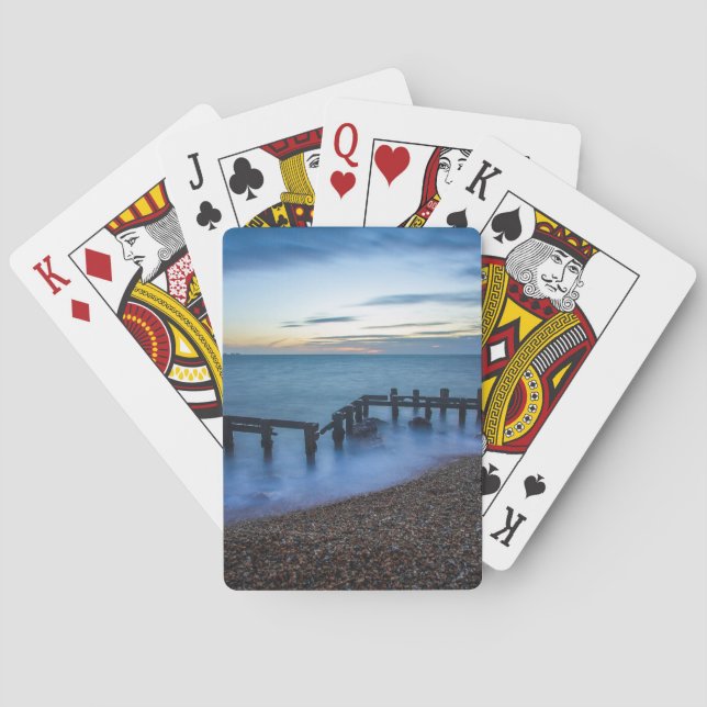 Twilight Sky Over Shoreline and Breakwaters Poker Cards (Back)